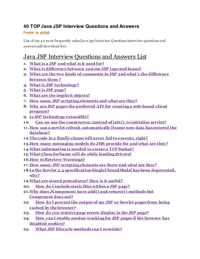 Jsp Interview Questions And Answers Pdf